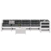 vidaXL Loungegrupp med dynor 7 delar vit massiv furu