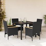 vidaXL Matgrupp för trädgård med dynor 5 delar svart konstrotting&glas