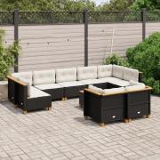 vidaXL Loungegrupp 10 delar med svarta dynor konstrotting