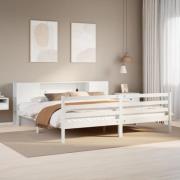 vidaXL Säng med bokhylla utan madrass vit 200x200cm massiv furu