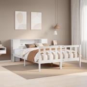 vidaXL Säng med bokhylla utan madrass vit 160x200cm massiv furu