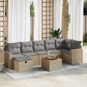 vidaXL Matgrupp för trädgården med dynor 8 delar beige konstrotting