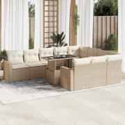 vidaXL Loungegrupp för trädgården m. dynor 11 delar beige konstrotting