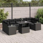 vidaXL Loungegrupp för trädgården med dynor 8 delar svart konstrotting