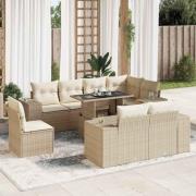 vidaXL Soffgrupp för trädgården med dynor 9 delar beige konstrotting