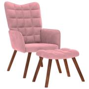 vidaXL Vilstol med fotpall rosa sammet