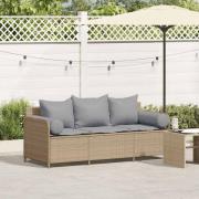 vidaXL Trädgårdssoffa 3-sits med dynor konstrotting beige
