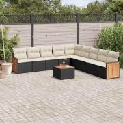 vidaXL Loungegrupp 10 delar med svarta dynor konstrotting