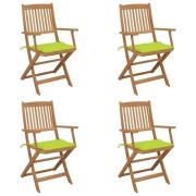vidaXL Hopfällbara trädgårdsstolar med dynor 4 st massivt akaciaträ