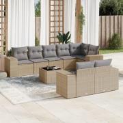 vidaXL Soffgrupp för trädgården med dynor 9 delar beige konstrotting
