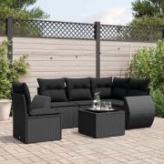 vidaXL Loungegrupp med dynor 6 delar svart konstrotting