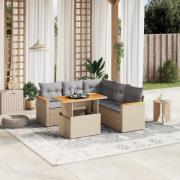 vidaXL Soffgrupp för trädgården med dynor 6 delar beige konstrotting