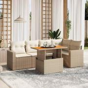 vidaXL Soffgrupp för trädgården med dynor 6 delar beige konstrotting