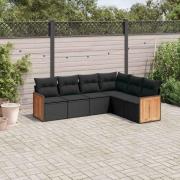 vidaXL Loungegrupp med dynor 6 delar svart konstrotting