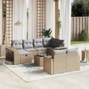 vidaXL Loungegrupp för trädgården m. dynor 11 delar beige konstrotting