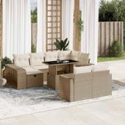 vidaXL Loungegrupp för trädgården m. dynor 11 delar beige konstrotting
