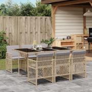 vidaXL Matgrupp för trädgården med dynor 7 delar beige konstrotting