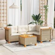 vidaXL Soffgrupp för trädgården med dynor 5 delar beige konstrotting