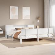 vidaXL Säng med bokhylla utan madrass vit 200x200cm massiv furu