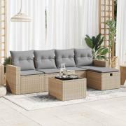 vidaXL Soffgrupp för trädgården med dynor 6 delar beige konstrotting