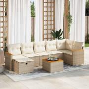 vidaXL Matgrupp för trädgården med dynor 8 delar beige konstrotting