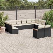 vidaXL Loungegrupp med dynor 12 delar svart konstrotting
