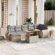 vidaXL Matgrupp för trädgården med dynor 8 delar beige konstrotting