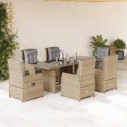 vidaXL Matgrupp för trädgården med dynor 7 delar beige konstrotting