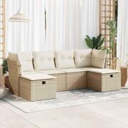 vidaXL Soffgrupp för trädgården med dynor 6 delar beige konstrotting