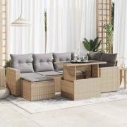 vidaXL Matgrupp för trädgården med dynor 7 delar beige konstrotting