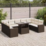 vidaXL Loungegrupp 10 delar med brun dynor konstrotting