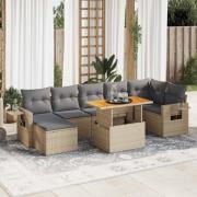 vidaXL Matgrupp för trädgården med dynor 8 delar beige konstrotting