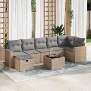 vidaXL Matgrupp för trädgården med dynor 8 delar beige konstrotting