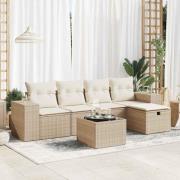 vidaXL Soffgrupp för trädgården med dynor 6 delar beige konstrotting