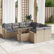 vidaXL Soffgrupp för trädgården med dynor 9 delar beige konstrotting