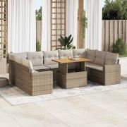 vidaXL Soffgrupp för trädgård med dynor 10 delar beige konstrotting