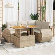 vidaXL Soffgrupp för trädgården med dynor 5 delar beige konstrotting
