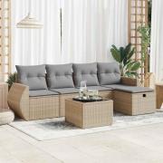 vidaXL Soffgrupp för trädgården med dynor 6 delar beige konstrotting