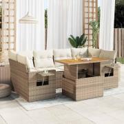 vidaXL Matgrupp för trädgården med dynor 7 delar beige konstrotting