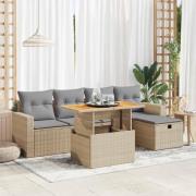 vidaXL Trädgårdssoffset med dynor 6 delar beige konstrotting akaciaträ