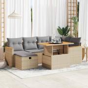 vidaXL Matgrupp för trädgården med dynor 8 delar beige konstrotting