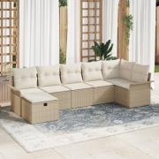 vidaXL 7-delars trädgårdsoffset med kuddar beige poly rotting