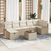 vidaXL 8-delad Trädgårdsoffasett med Kuddar Beige Poly Rattan