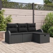 vidaXL 4-delad Trädgårdsoffaset med Kuddar Svart Poly Rattan