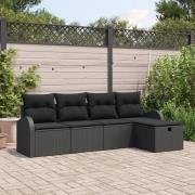 vidaXL 5-delad Trädgårdsoffagrupp med kuddar Svart Poly Rattan