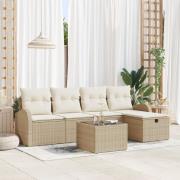 vidaXL 6-delad trädgårdsoffasett med kuddar Beige Poly Rattan