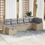 vidaXL 7 Delars Trädgårdsoffagrupp med Kuddar Beige Poly Rattan