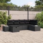 vidaXL 6-delad trädgårdsoffasett med kuddar svart poly-rattan