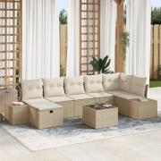 vidaXL 8-delars trädgårdsoff set med kuddar beige poly rotting