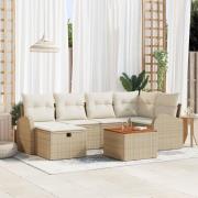 vidaXL 7-delad trädgårdsoffgrupp med kuddar beige poly rattan